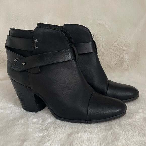 Rag & Bone Harrow Black Leather Ankle Heel Booties Size: 38.5 US 8.5 - Picture 2 of 16
